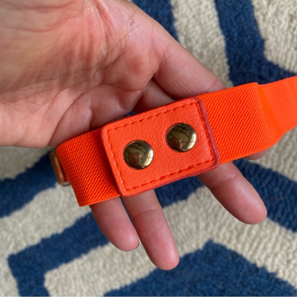 🧡 NEON ORANGE GOLD PLATE STUDDED STRETCHY BELT! - Picture 9 of 14
